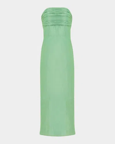 Shoshanna Katerina Strapless Bow Sheath Midi Dress In Green