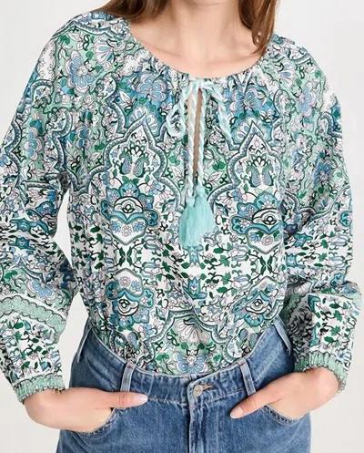 Shoshanna Kellen Long Sleeve Top In Mint/blush Multi In Blue