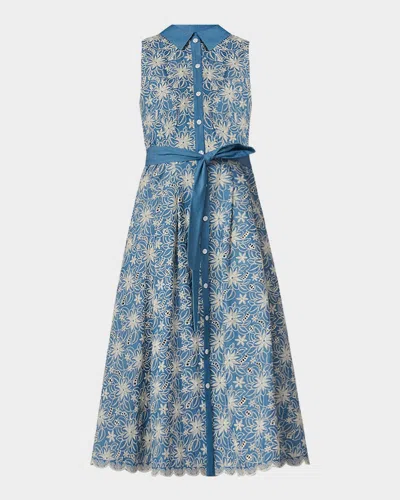 Shoshanna Kendra Floral-embroidered Cotton Midi Dress In Orange