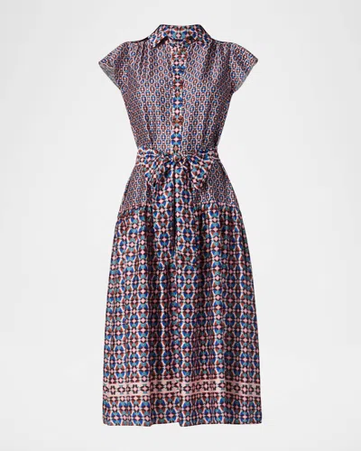Shoshanna Kennedy Geometric-print Midi Shirtdress In Purple