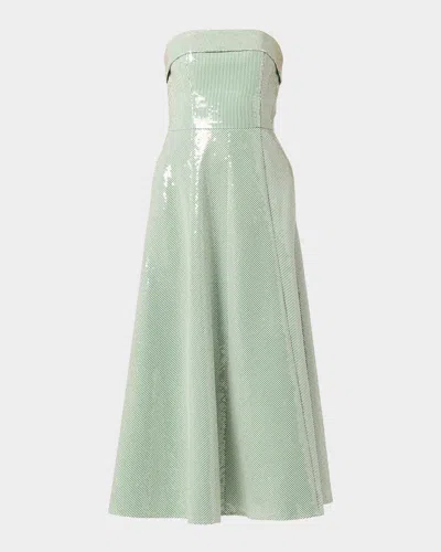 Shoshanna Kirara Strapless Striped Sequin Midi Dress