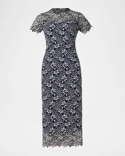 Shoshanna Kiriya Floral Lace Column Midi Dress In Blue