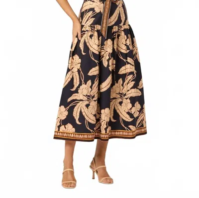 Shoshanna Kora Midi Dress In Navy/khaki Multi In Black