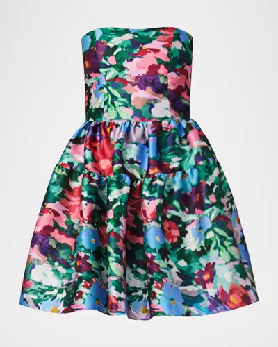 Shoshanna Kyrie Strapless Floral-print Mini Dress In Multi