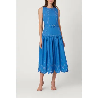 Shoshanna Lasercut Cotton Lennon Dress In Blue
