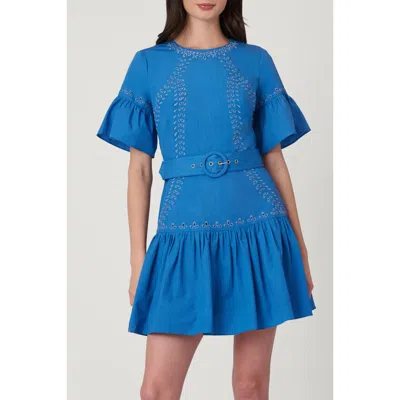 Shoshanna Lasercut Cotton Tessa Dress In Blue