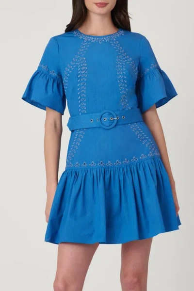 Shoshanna Lasercut Cotton Tessa Dress In Marina