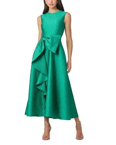 Shoshanna Laura Sleeveless Bow Draped Jacquard Midi Dress In Green