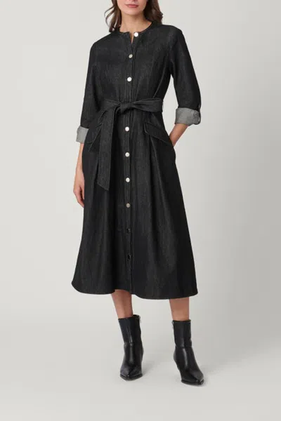 Shoshanna Leather Denim Mixed Media Jennings Dress In Black