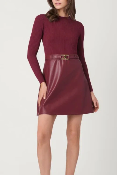Shoshanna Leather Knit Mixed Media Merritt Dress In Brown