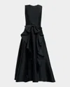 Shoshanna Leo Bow-front Pebble Mikado Maxi Dress In Black