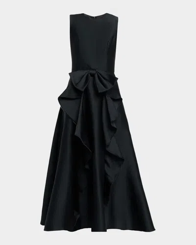 SHOSHANNA LEO BOW-FRONT PEBBLE MIKADO MAXI DRESS