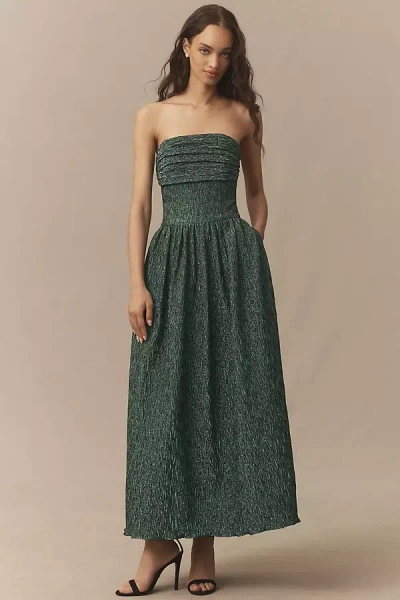 Shoshanna Lillia Strapless Ruched Midi Dress In Green