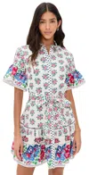 Shoshanna Lima Flounce Floral-print Cotton Mini Dress In Rose/navy Multi