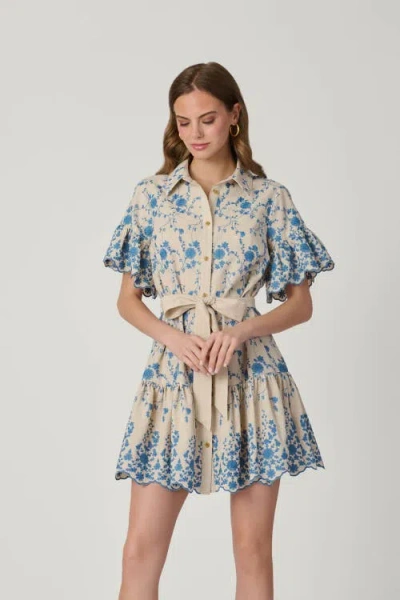 Shoshanna Lima Serra Embroidery Dress In Blue