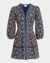 Shoshanna Lina Eyelet-embroidered Chambray Mini Dress In Multi