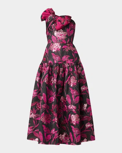 Shoshanna Lisa One-shoulder Floral Jacquard Midi Dress In Jetscarlett