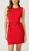 Shoshanna London Pleated Bow-embellished Mini Dress In Red