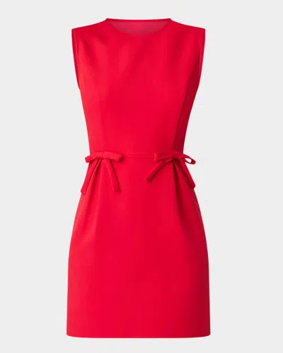 Shoshanna London Pleated Bow-embellished Mini Dress In Ruby