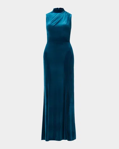 Shoshanna Lorelei Sleeveless Mock-neck Velvet Gown In Blue