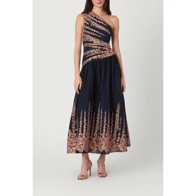 Shoshanna Lotus Border Jacquard Midnight Henderson Dress In Animal Print
