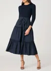 Shoshanna Magda Tiered Mixed Media Midi Dress In Blue