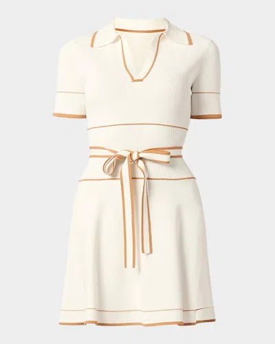 Shoshanna Maggie Tie-waist Rib Knit Mini Dress In Neutral