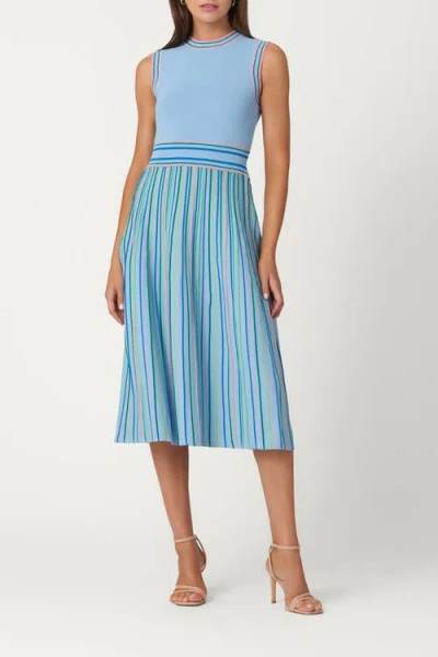 Shoshanna Crosby Sleeveless Striped Knit Midi Dress In Blue