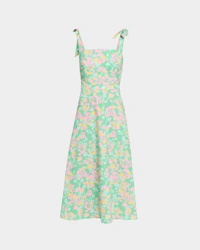 Shoshanna Majorelle Floral-print Stretch Cotton Midi Dress In Green