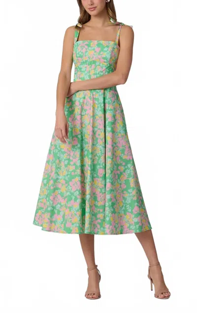 Shoshanna Majorelle Midi Dress In Bright Mint Multi In Green