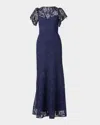 Shoshanna Manuela A-line Floral Lace Gown In Navy