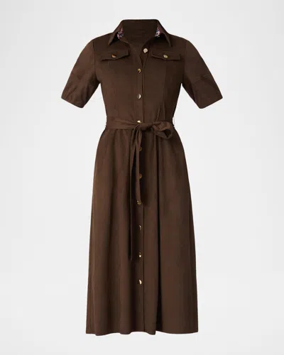 Shoshanna Mara Button-down Faux Suede Midi Shirtdress In Brown
