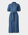 Shoshanna Mara Puff-sleeve Denim Midi Shirtdress In Animal Print