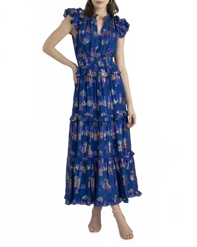 Shoshanna Maren Maxi Dress In Metallic Floral In Blue