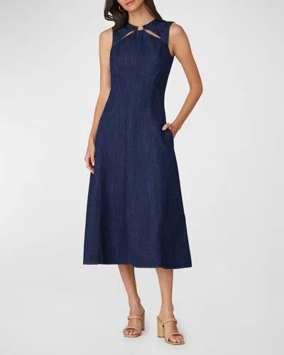 Shoshanna Maria Sleeveless Cutout Denim Midi Dress In Multi