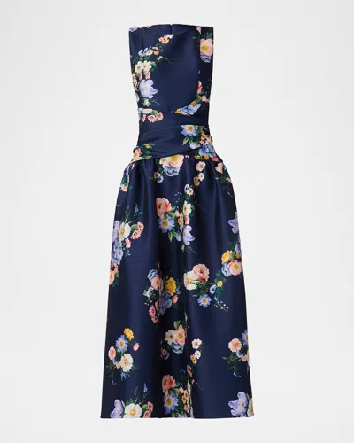 Shoshanna Marie Pleated Floral-print Mikado Maxi Dress In Multi