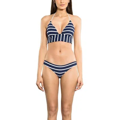 Shoshanna Marine Stripe Classic Bikini Bottom In Navy In White