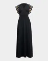 Shoshanna Matassa Floral Embellished Empire Gown In Jet