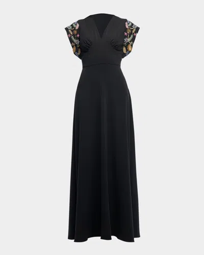 Shoshanna Matassa Floral Embellished Empire Gown In Jet