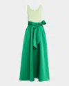 Shoshanna Mercer Two-tone Mixed Media Gown In Clover