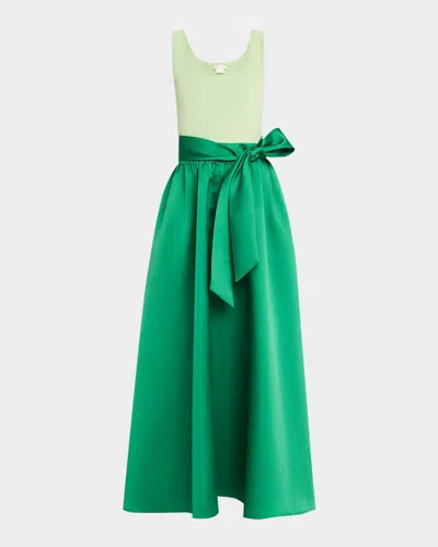Shoshanna Mercer Two-tone Mixed Media Gown In Clover
