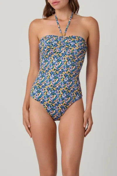 Shoshanna Metallic Texture Bouquet Floral Cinched One-piece In Multi