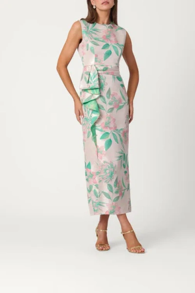 Shoshanna Midnight Blushing Meadow Floral Jacquard Silvia Dress In Multi