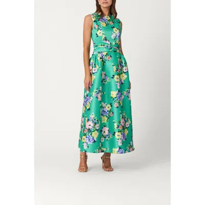 Shoshanna Midnight Bouquet Floral Mikado Estrella Dress In Green