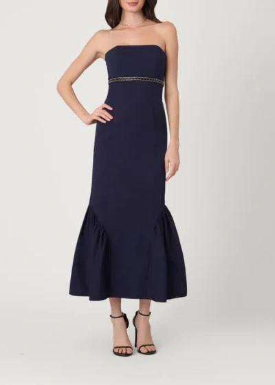 Shoshanna Midnight Embellished Cotton Faille Ashton Dress In Blue