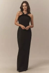 Shoshanna Midnight Gala Velvet Bow Stretch Crepe Maxi Dress In Black