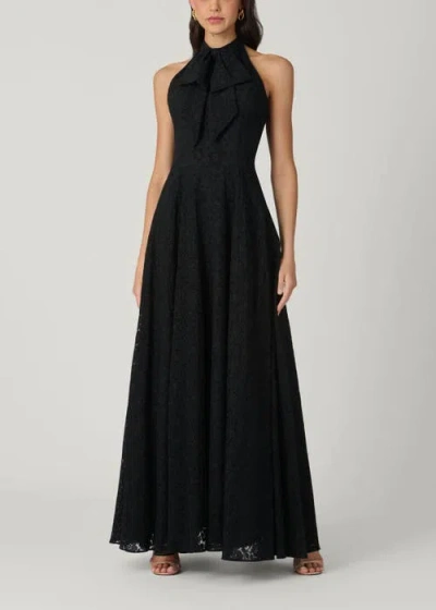 Shoshanna Jill Bow-front Floral Organza Halter Gown In Black