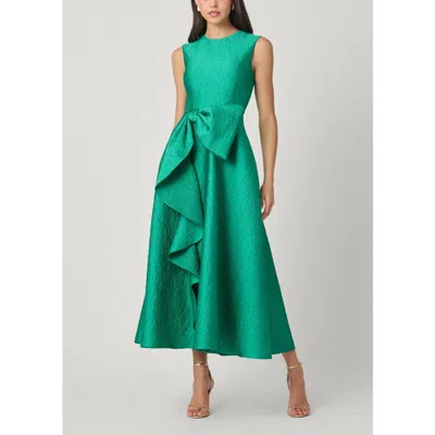 Shoshanna Laura Sleeveless Bow Draped Jacquard Midi Dress In Green