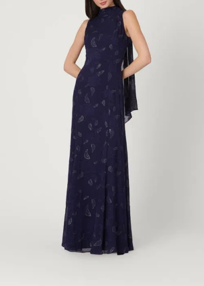 Shoshanna Midnight Lurex Clip Chiffon Quinn Dress In Blue