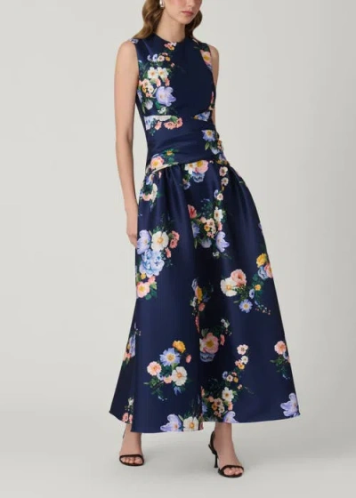 Shoshanna Marie Pleated Floral-print Mikado Maxi Dress In Multi